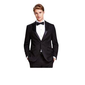 Kenneth Cole Reaction Tuxedo Jacket Men Size 44L Black Slim Fit Ready Flex NWOT